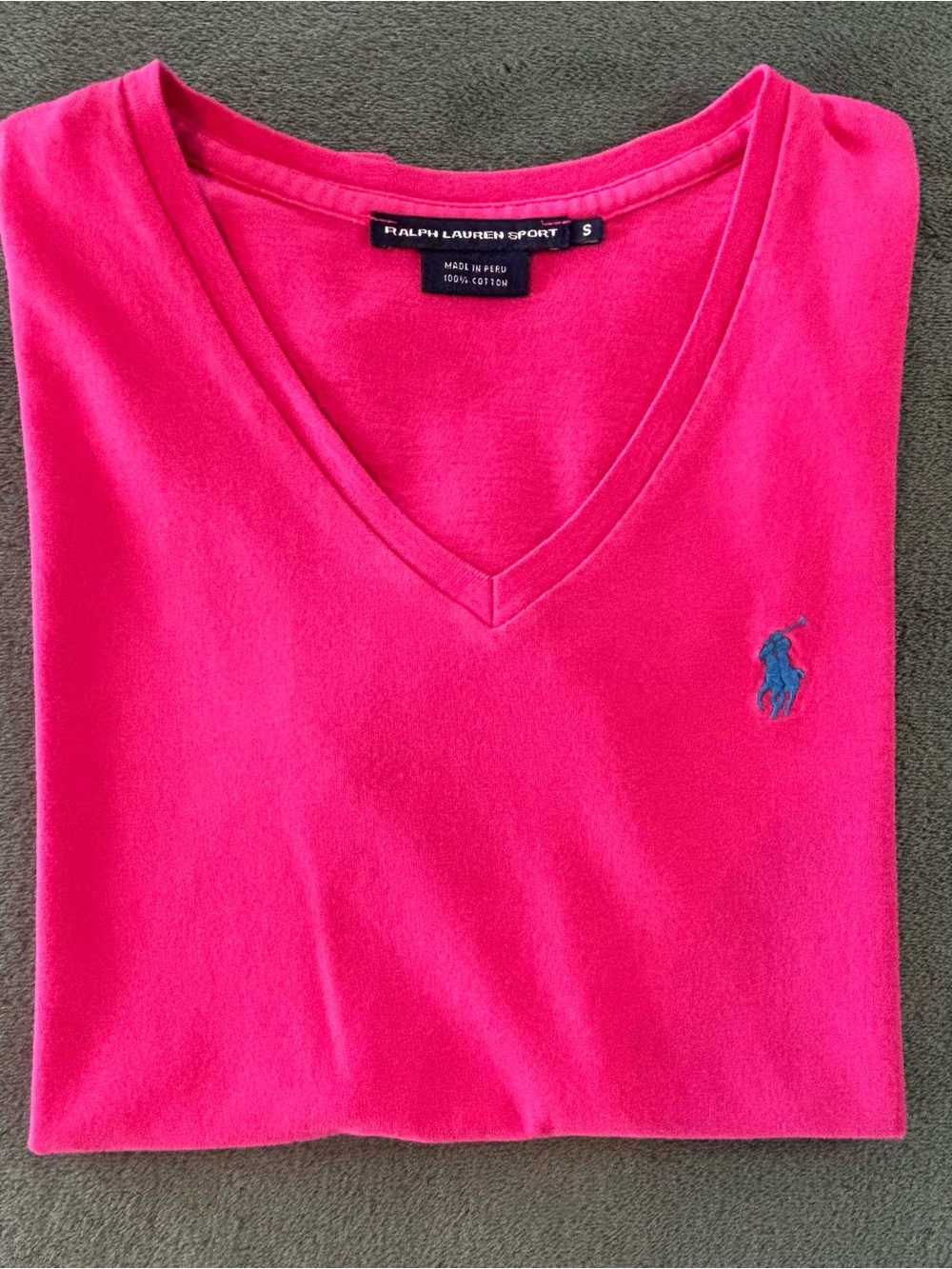 Ralph Lauren Bright Pink V-Neck Shirt with Blue Pony, Size: S (youth/girls) hi